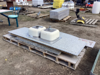 (4) PIECES GRANITE COUNTER TOPS AND DOUBLE STAINLESS STEEL SINK