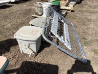 CHAIN LINK GATE, (2) HOSE REELS W/ HOSE, DECK GATE