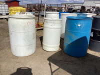 (3) PLASTIC BARRELS - ONE SMALLER SIZE