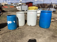 (4) PLASTIC BARRELS - (2) WHITE (2) BLUE
