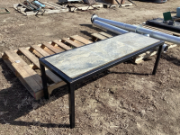 METAL FRAME PATIO TABLE - W/ FAUX WOOD TOP