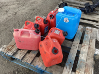 PALLET W/ (6) JERRY CANS AND (1) WATER CAN