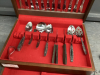 WOOD SILVERWARE CHEST W/ STAINLESS SILVERWARE - INCOMPLETE SET....MADE IN KOREA - 3