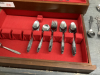 WOOD SILVERWARE CHEST W/ STAINLESS SILVERWARE - INCOMPLETE SET....MADE IN KOREA - 4