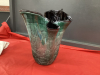 UNIQUE FLUTED GLASS VASE W/ LIGHT GREEN COLORS - 3