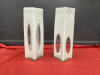 (2) WHITE GLASS VASES W/ CLEAR OVAL AREAS - 2
