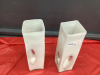 (2) WHITE GLASS VASES W/ CLEAR OVAL AREAS - 3