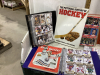 BOX OF HOCKEY CARDS AND 2 BOOKS