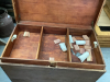 WOOD CHEST W/ REMOVEABLE TRAY ON CASTORS - HAS KEY AND LOCKING MECHANISM (NEEDS INSTALLING) - 3