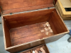 WOOD CHEST W/ REMOVEABLE TRAY ON CASTORS - HAS KEY AND LOCKING MECHANISM (NEEDS INSTALLING) - 4