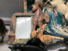 BOX W/ PLASTIC HORSES, HORSE WIND CHIMES AND PICTURE FRAME AND NEEDLEPOINT PICTURE - 5