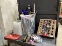 2 ITEMS- CHRISTMAS ORNAMENTS + WRAPPING PAPER CONTAINER FULL OF WRAPPING ITEMS