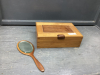 HANDMADE VANITY/JEWELRY BOX W/ WOOD HAND MIRROR