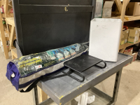 WOODS RECLINING CHAIR AND METAL BIN+ METAL SHELF