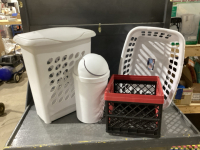 LAUNDRY BASKET, HAMPER, GARBAGE CAN W/LID + FOLDING TOTE