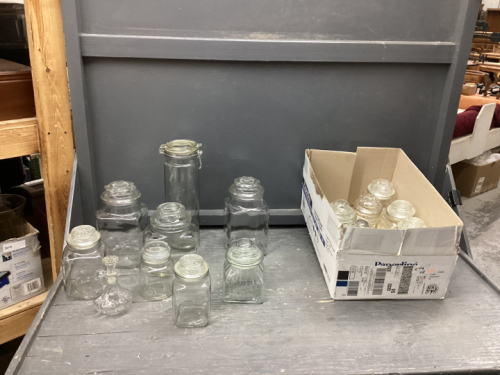(2) BOXES GLASS STORAGE JARS