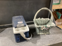 2 ITEMS - SMALL 12V COOLER + RESIN PLANTER