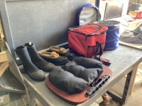 2 COOLER BAGS, PAIR OF WATER SHOES, BOOTIES (SIZE 9)