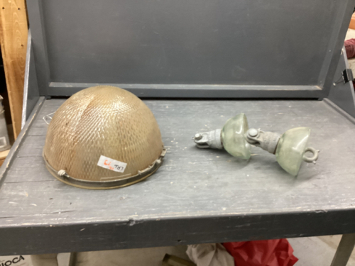OLD GLASS SODIUM LIGHT COVER AND DOUBLE INSULATOR