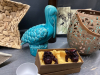 BOX W/ DECOR ITEMS - WICKER "STAR" BASKET, METAL BIRD, CERAMIC BIRD, PICTURES ON CANVAS, - 5