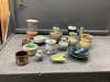 COLLECTION OF POTTERY ITEMS -VASES, SUGAR BOWLS, CREAMERS, BUTTER DISH,