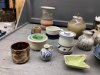 COLLECTION OF POTTERY ITEMS -VASES, SUGAR BOWLS, CREAMERS, BUTTER DISH, - 3
