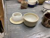 COLLECTION OF POTTERY ITEMS -VASES, SUGAR BOWLS, CREAMERS, BUTTER DISH, - 4