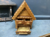 WOOD DECOR ITEMS - BOOK ENDS W/ DRAWERS, "CABIN" W/ DRAWERS, SHELF W/ HOOKS &. CHALKBOARD, WOOD SHELF - 4