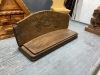 WOOD DECOR ITEMS - BOOK ENDS W/ DRAWERS, "CABIN" W/ DRAWERS, SHELF W/ HOOKS &. CHALKBOARD, WOOD SHELF - 5