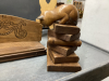 WOOD DECOR ITEMS - BOOK ENDS W/ DRAWERS, "CABIN" W/ DRAWERS, SHELF W/ HOOKS &. CHALKBOARD, WOOD SHELF - 6