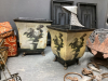 METAL DECOR ITEMS - (2) CONTAINERS W/ LIDS, (2) SMALL GARBAGE CANS, (2) BOWLS, TIN "DOG", ETC - 4