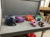 VARIETY OF HELMETS & (2) KIDS PINK BASEBALL GLOVES