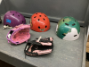 VARIETY OF HELMETS & (2) KIDS PINK BASEBALL GLOVES - 2