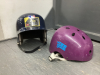 VARIETY OF HELMETS & (2) KIDS PINK BASEBALL GLOVES - 3