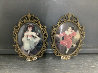 (2) VINTAGE CONVEX PICTURES IN METAL FRAMES