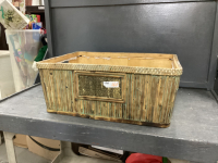 LIGHT WEIGHT WOOD BOX W/ BAMBOO SLATS AROUND THE OUTSIDE
