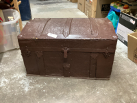 ANTIQUE METAL CHEST PAINTED BROWN