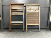 (2) VINTAGE WASHBOARDS - (1) IS METAL, ONE MISSING THE GLASS