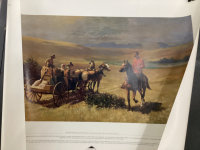 (3) UNFRAMED PRINTS "THE BUCKBOARD" BY JOHN INNES, (1) "FORT CALGARY" BY THEODORE SCHINTZ
