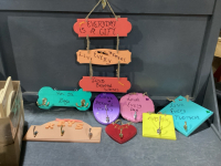 BOX OF WOODEN HOOK SIGNS + WOOD BLANKS