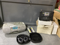 4 ITEMS, SONY PORTABLE STEREO, HEADPHONES, BALLASTS, IN-WALL RECEIVER/CD PLAYER W/ALARM CLOCK