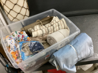 GOOD LIDDED TOTE W/ MATERIAL REMNANTS