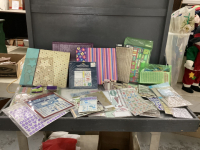 BOX FUL OF SCRAPBOOKING ITEMS - BOOKS, STICKERS, RIBBON, PUNCHES, PAPER