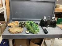 REPTILE CAGE SUPPLIES - FAKE GREENERY, HEAT LAMP, FAUX ROCKS