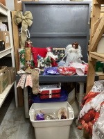 TOTE & BOX W/ CHRISTMAS DECORATIONS