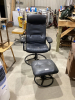 BLACK VINYL SWIVEL CHAIR W/FOOTSTOOL