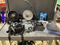 BOX LAND PHONES, FAN, HEAT LAMP, CAMERA, DESK LAMP, ELECTRIC SHAVER