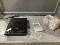 2 ITEMS- INDUCTION BURNER + CLAMSHELL CLEAR CONTAINERS