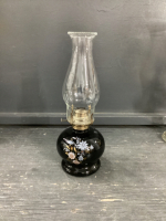 KEROSENE LAMP - BLACK BASE W/ FLORAL DESIGN