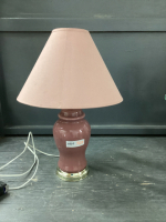 TABLE LAMP - PINK SHADE, PINK/PURPLISH GLASS BASE